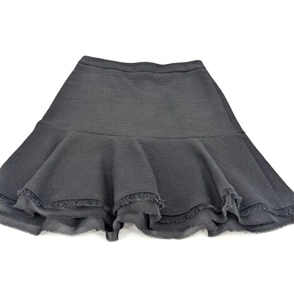 Ann Taylor Black Tweed Drop Waist Chiffon Layered Preppy Peplum Skirt Size 2 - Picture 3 of 9